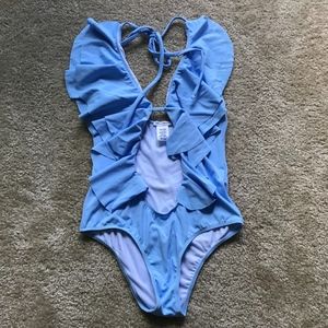 Shay Todd - Baby Blue Plunge One Piece Swim Suit